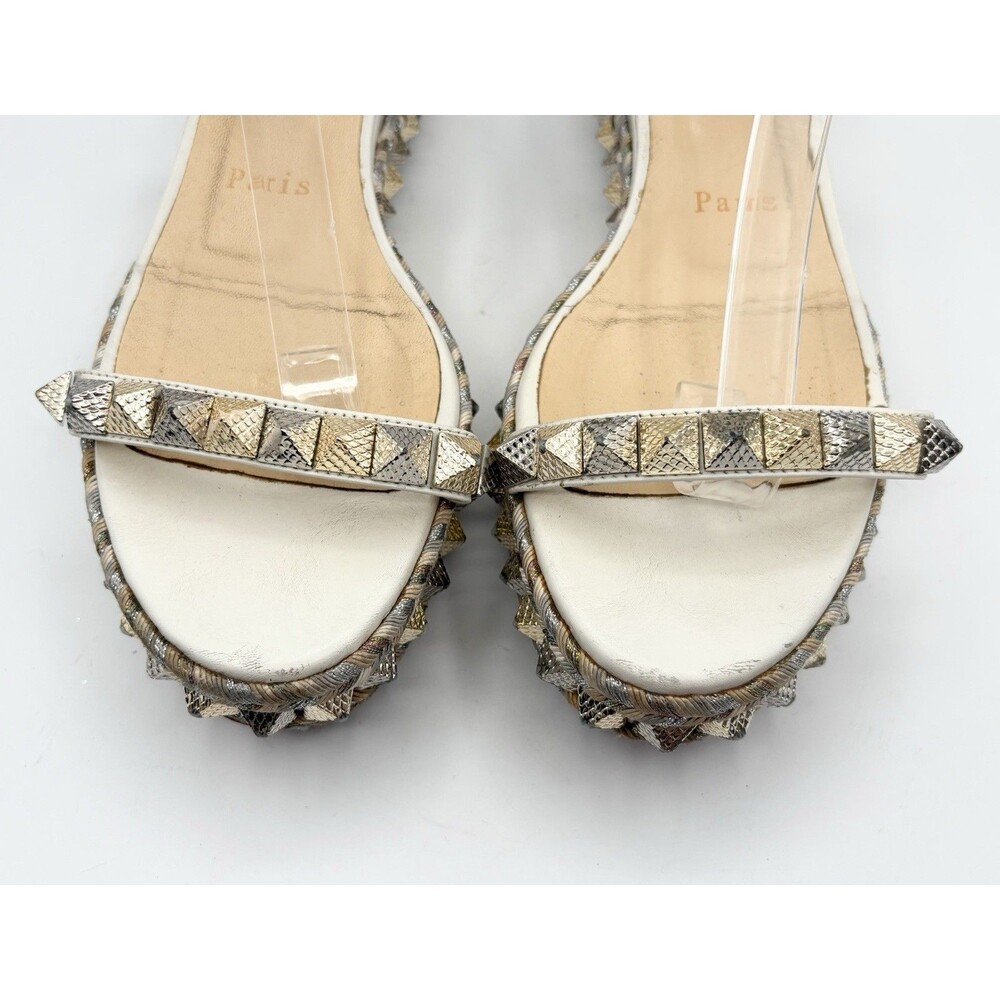 Christian Louboutin Cataclou 60 Cork White & Gold Platform Sandals Sz EU 37 - Picture 9 of 14